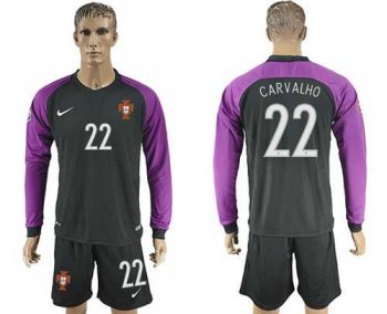 Portugal #22 Carvalho Black Goalkeeper Long Sleeves Soccer Country Jersey