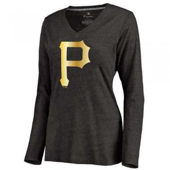 Women's Pittsburgh Pirates Gold Collection Long Sleeve V-Neck Tri-Blend T-Shirt Black