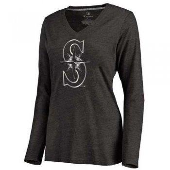 Women's Seattle Mariners Platinum Collection Long Sleeve V-Neck Tri-Blend T-Shirt Black