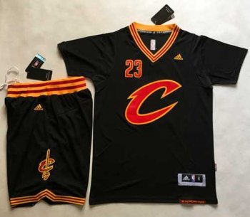 Cleveland Cavaliers #23 LeBron James Black Short Sleeve C A Set Stitched NBA Jersey