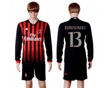 AC Milan #13 Romagnoli Home Long Sleeves Soccer Club Jersey