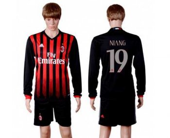 AC Milan #19 Niang Home Long Sleeves Soccer Club Jersey