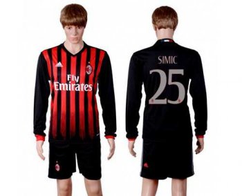 AC Milan #25 Simic Home Long Sleeves Soccer Club Jersey