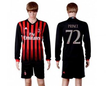 AC Milan #72 Prince Home Long Sleeves Soccer Club Jersey