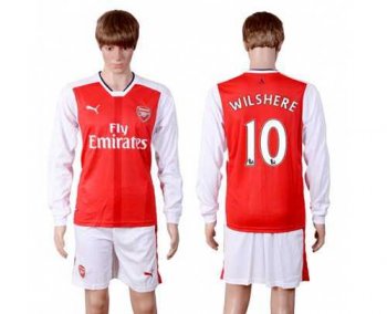 Arsenal #10 Wilshere Red Home Long Sleeves Soccer Club Jersey