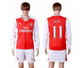 Arsenal #11 Ozil Red Home Long Sleeves Soccer Club Jersey