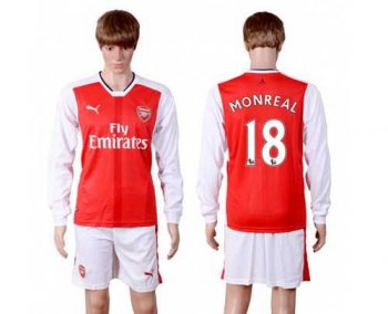 Arsenal #18 Monreal Red Home Long Sleeves Soccer Club Jersey