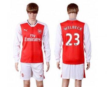 Arsenal #23 Welbeck Red Home Long Sleeves Soccer Club Jersey