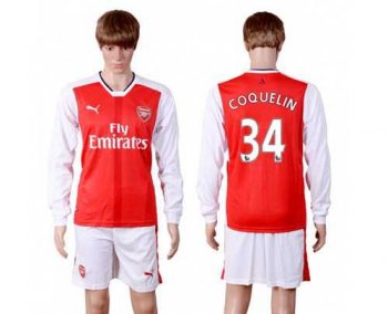 Arsenal #34 Coquelin Red Home Long Sleeves Soccer Club Jersey