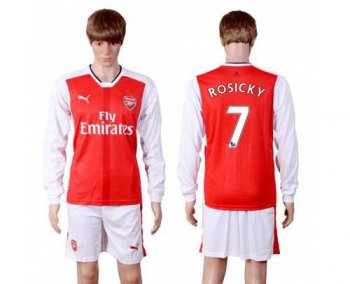 Arsenal #7 Rosicky Red Home Long Sleeves Soccer Club Jersey