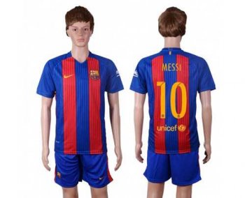 Barcelona #10 Messi Home With Blue Shorts Soccer Club Jersey