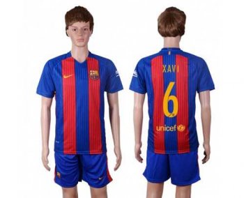 Barcelona #6 Xavi Home With Blue Shorts Soccer Club Jersey