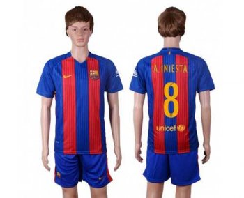 Barcelona #8 A.Iniesta Home With Blue Shorts Soccer Club Jersey