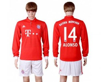 Bayern Munchen #14 Alonso Home Long Sleeves Soccer Club Jersey