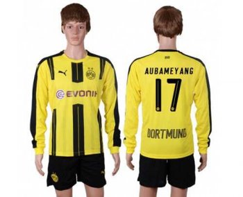 Dortmund #17 Aubameyang Home Long Sleeves Soccer Club Jersey