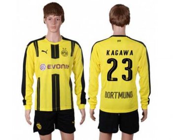 Dortmund #23 Kagawa Home Long Sleeves Soccer Club Jersey