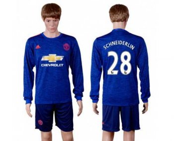 Manchester United #28 Schneiderlin Away Long Sleeves Soccer Club Jersey