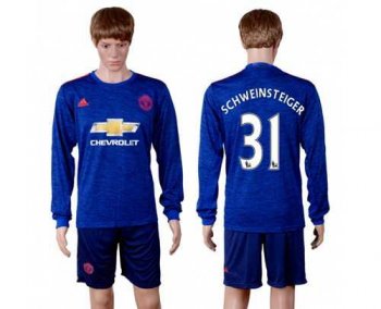 Manchester United #31 Schweinsteiger Away Long Sleeves Soccer Club Jersey