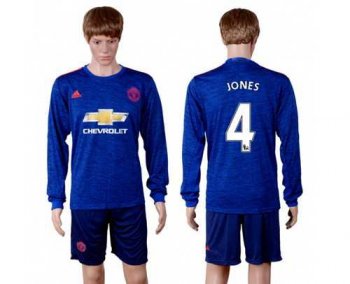 Manchester United #4 Jones Away Long Sleeves Soccer Club Jersey