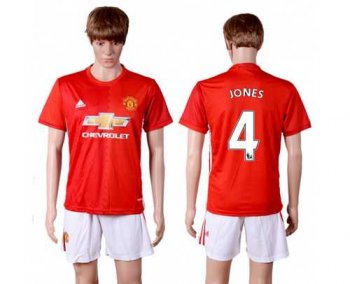 Manchester United #4 Jones Red Home Soccer Club Jersey