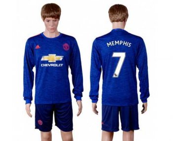 Manchester United #7 Memphis Away Long Sleeves Soccer Club Jersey