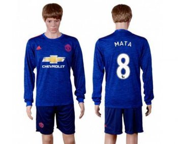 Manchester United #8 Mata Away Long Sleeves Soccer Club Jersey