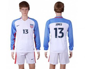 USA #13 Jones Home Long Sleeves Soccer Country Jersey