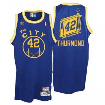 Golden State Warriors #42 Nate Thurmond The City Throwback Blue Swingman Jersey