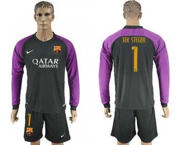 Barcelona #1 Ter Stegen Black Goalkeeper Long Sleeves Soccer Club Jersey