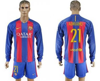 Barcelona #21 Adriano Home Long Sleeves Soccer Club Jersey