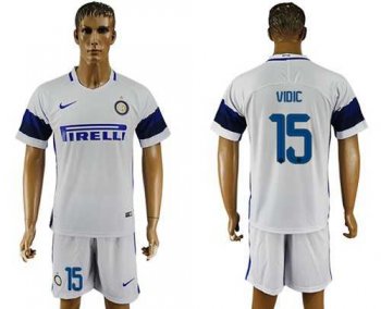 Inter Milan #15 Vidic White Away Soccer Club Jersey