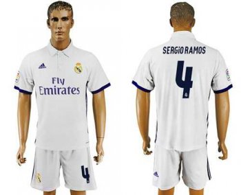 Real Madrid #4 Sergio Ramos White Home Soccer Club Jersey