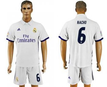 Real Madrid #6 Nacho White Home Soccer Club Jersey