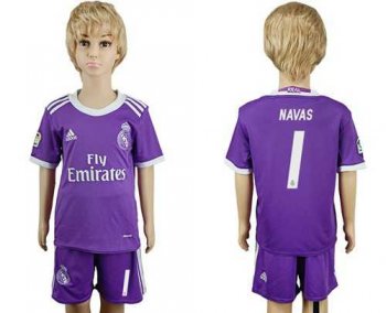 Real Madrid #1 Navas Away Kid Soccer Club Jersey