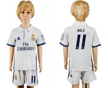 Real Madrid #11 Bale White Home Kid Soccer Club Jersey