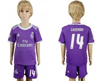 Real Madrid #14 Casemiro Away Kid Soccer Club Jersey