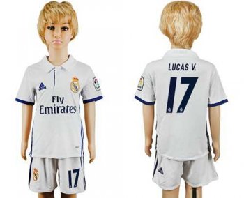 Real Madrid #17 Lucas V. White Home Kid Soccer Club Jersey