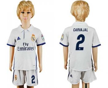 Real Madrid #2 Carvajal White Home Kid Soccer Club Jersey