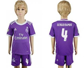 Real Madrid #4 Sergio Ramos Away Kid Soccer Club Jersey