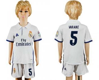 Real Madrid #5 Varane White Home Kid Soccer Club Jersey