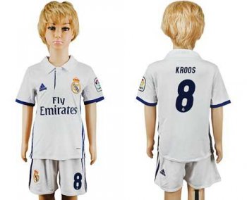 Real Madrid #8 Kroos White Home Kid Soccer Club Jersey