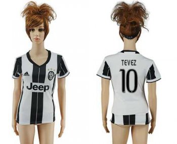 Women's Juventus #10 Tevez Home Soccer Club Jersey