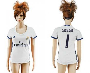 Women's Real Madrid #1 Casillas Home Soccer Club Jersey