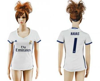 Women's Real Madrid #1 Navas Home Soccer Club Jersey