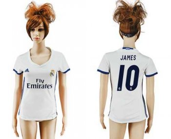 Women's Real Madrid #10 James Home Soccer Club Jersey