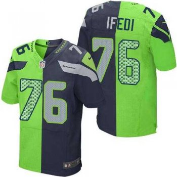 Nike Seattle Seahawks #76 Germain Ifedi Steel Blue Green Men's Stitched NFL Elite Split Jersey