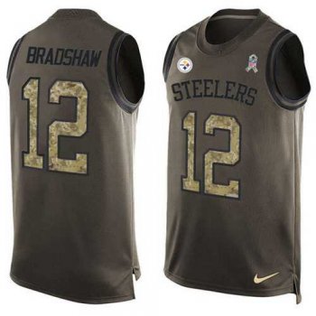 Nike Pittsburgh Steelers #12 Terry Bradshaw Green Men's Stitched NFL Limited Salute To Service Tank Top Jersey