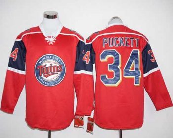 Minnesota Twins #34 Kirby Puckett Red Long Sleeve Stitched Baseball Jersey