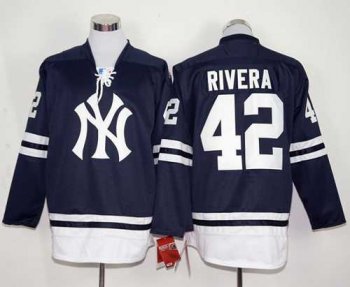 New York Yankees #42 Mariano Rivera Navy Blue Long Sleeve Stitched Baseball Jersey