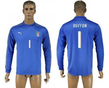 Italy #1 Buffon Blue Home Long Sleeves Soccer Country Jersey